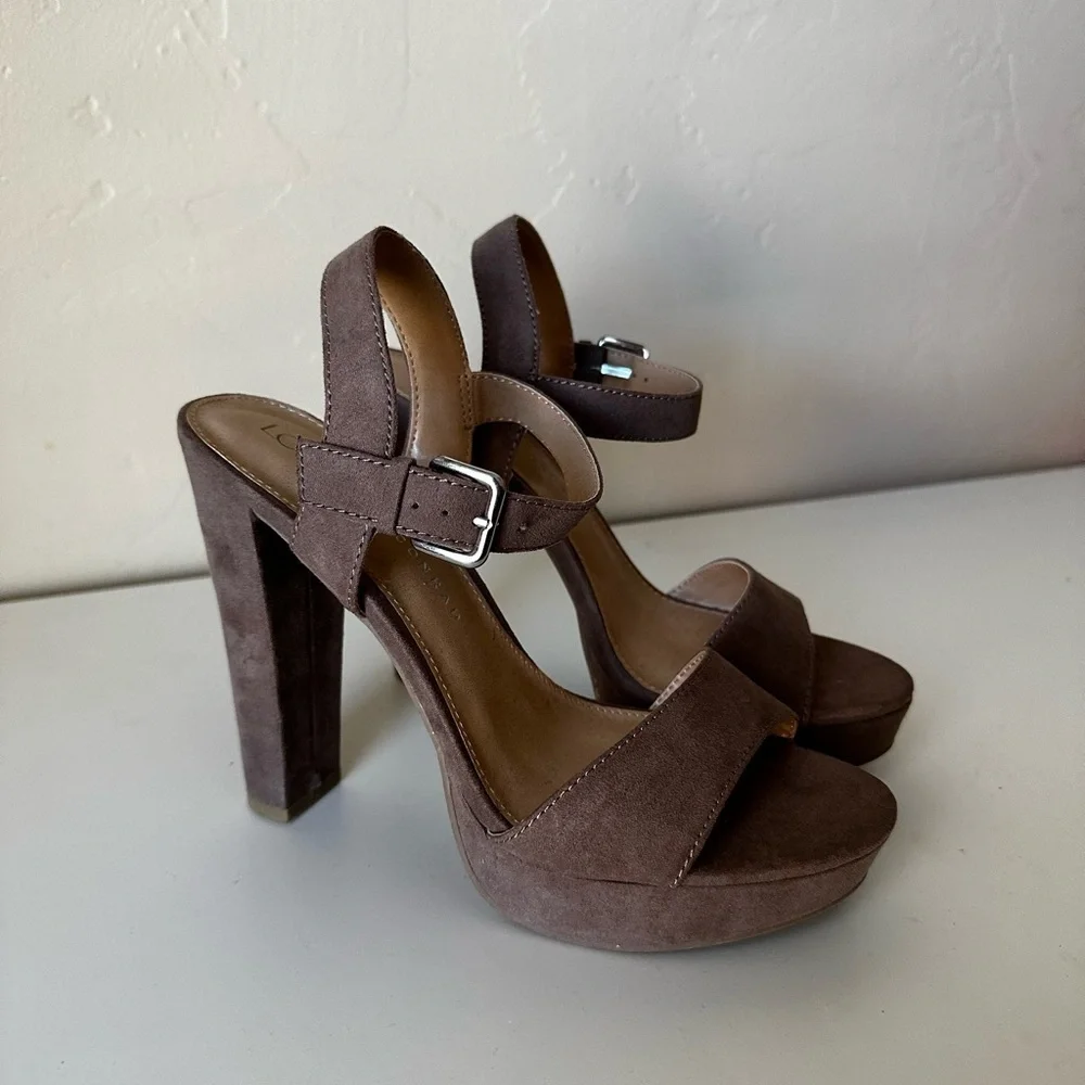 Platform Block Heel Sandals Ankle Strap Lauren Conrad Taupe Size 7.5